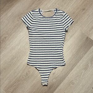 Gaze Striped Blue and White Plissé Fabric Bodysuit